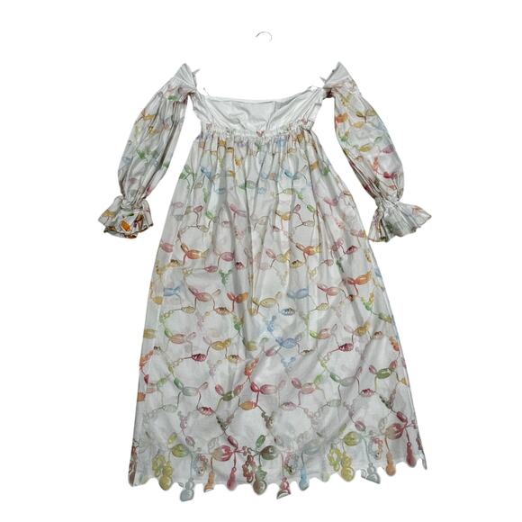 Rosie Assoulin Strapless Babydoll Maxi Dress sz 4 Watercolor Print Bell Sleeves - Picture 12 of 13